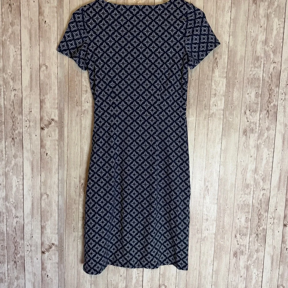 Talbots Navy Blue White Knit Jersey Draped Sheath Dress Size Petite Small - Picture 6 of 9